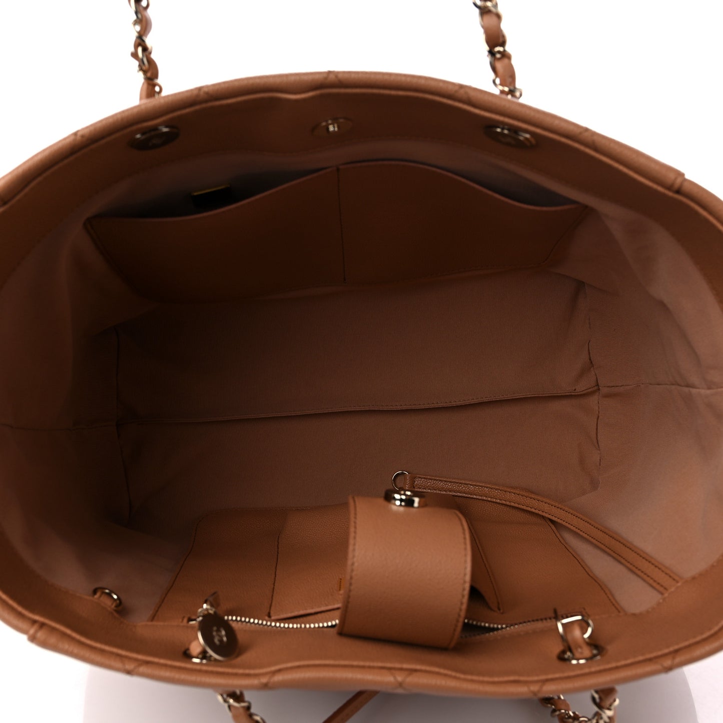 Caviar Quilted Large Shopping Tote Dark Beige