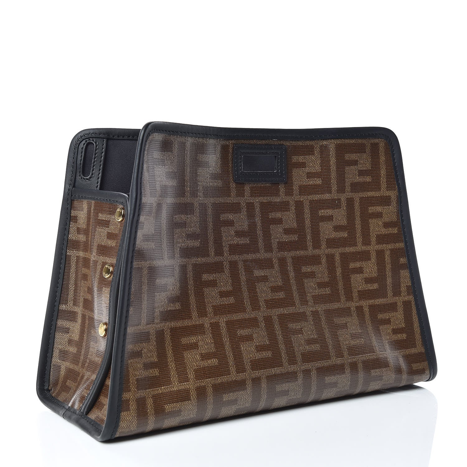 Fendi Glazed Fabric Vitello Century FF 1974 Stamp Patch Mini Peekaboo Defender Cover Mogano Panna Black 3 of 8