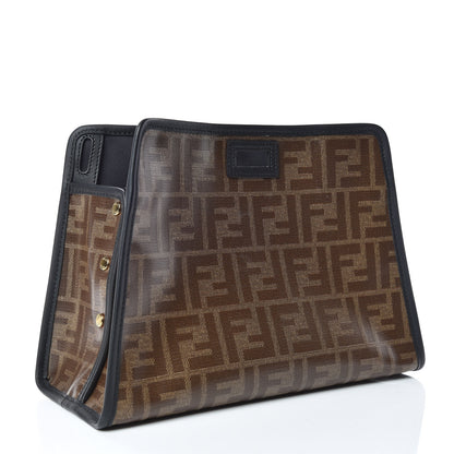 Fendi Glazed Fabric Vitello Century FF 1974 Stamp Patch Mini Peekaboo Defender Cover Mogano Panna Black 3 of 8