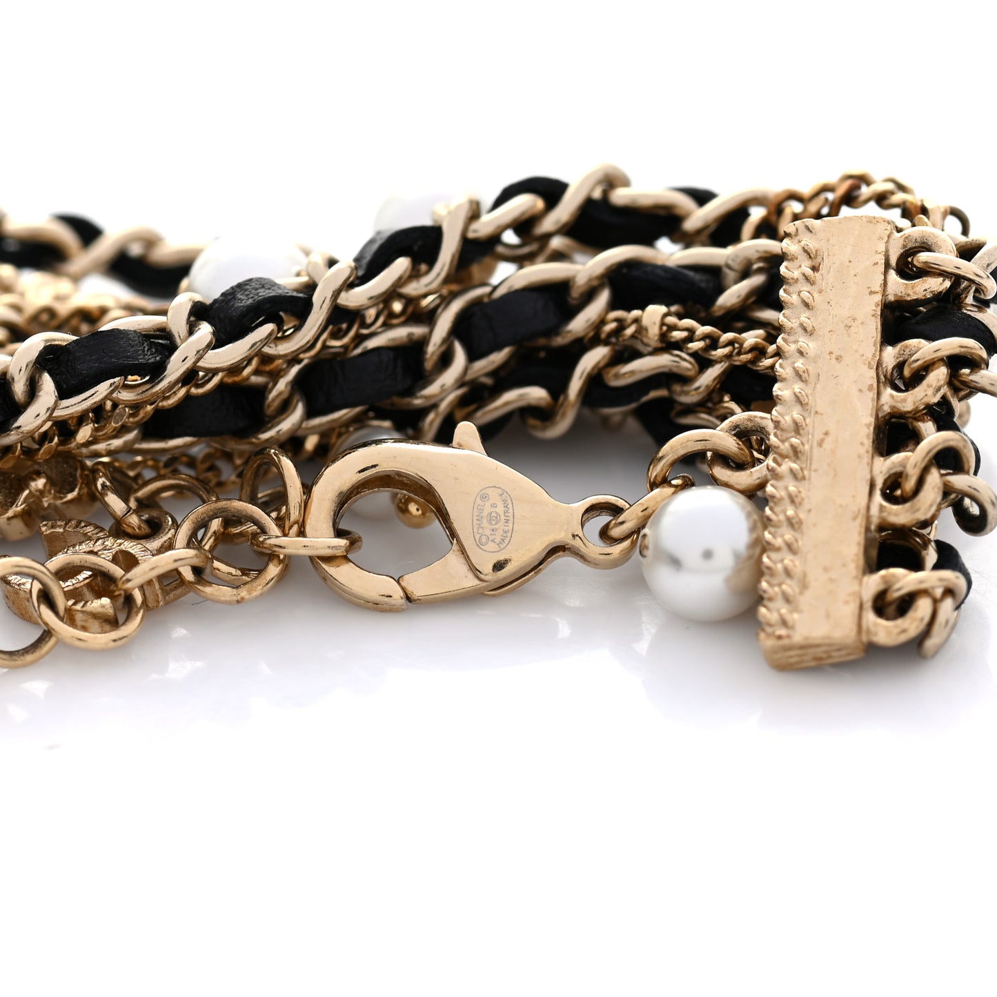Lambskin Pearl Crystal Multistrand Chain CC Bracelet
