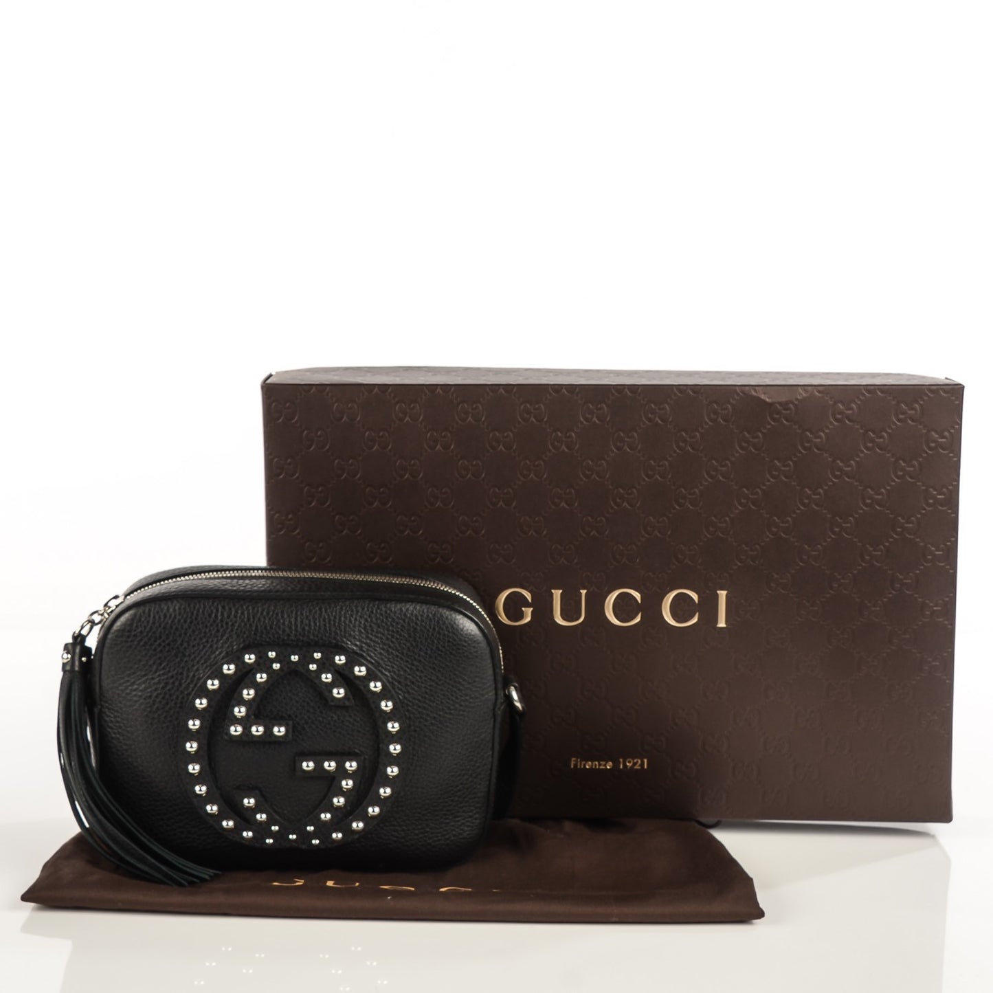 Pebbled Calfskin Studded Small Soho Disco Bag Black