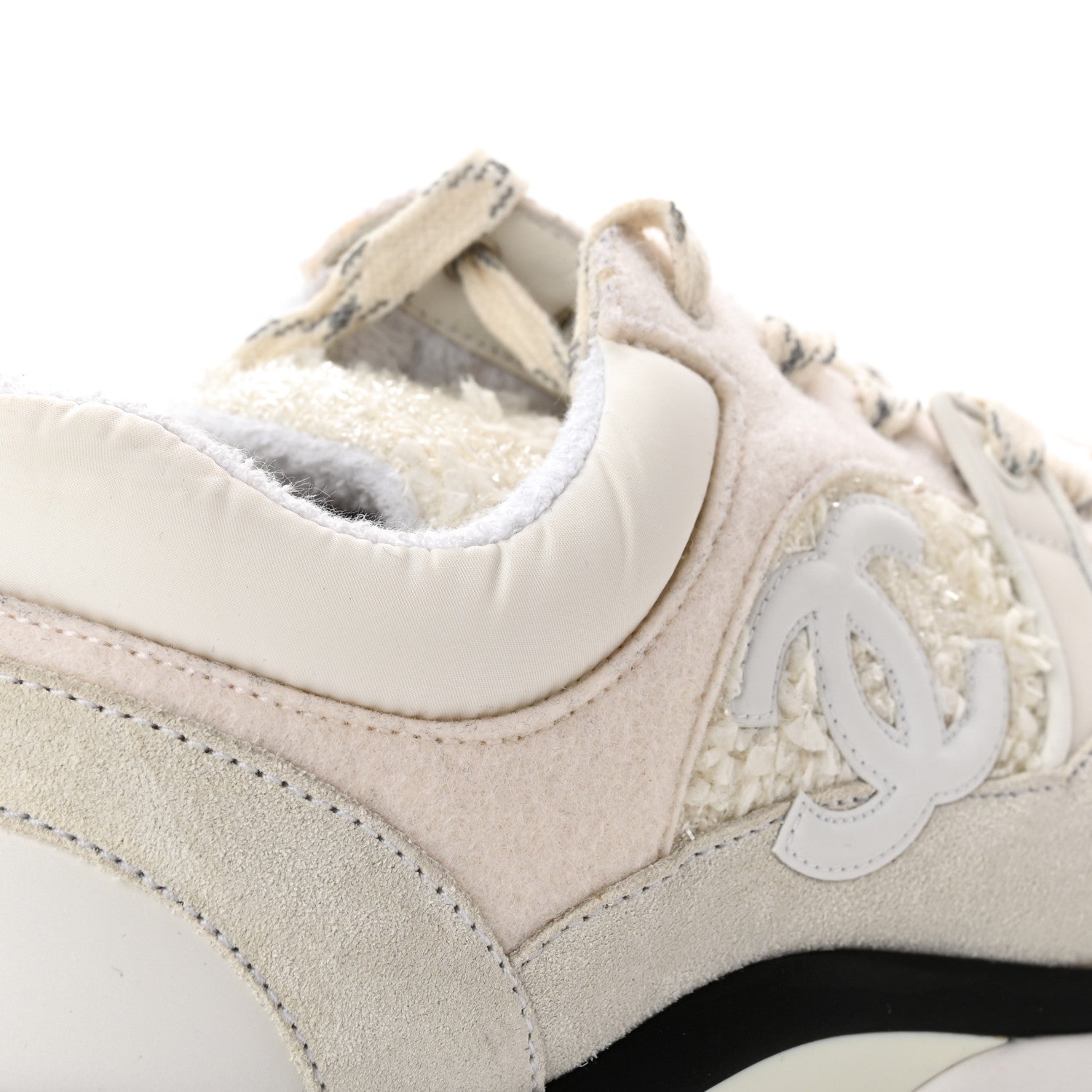 Chanel Velour Tweed CC Sneakers 40 White 10 of 14