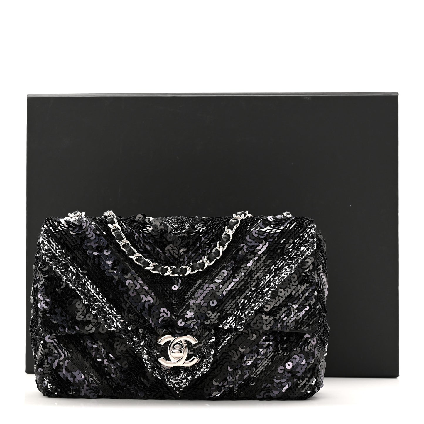 Sequins Chevron Mini Rectangular Flap Black