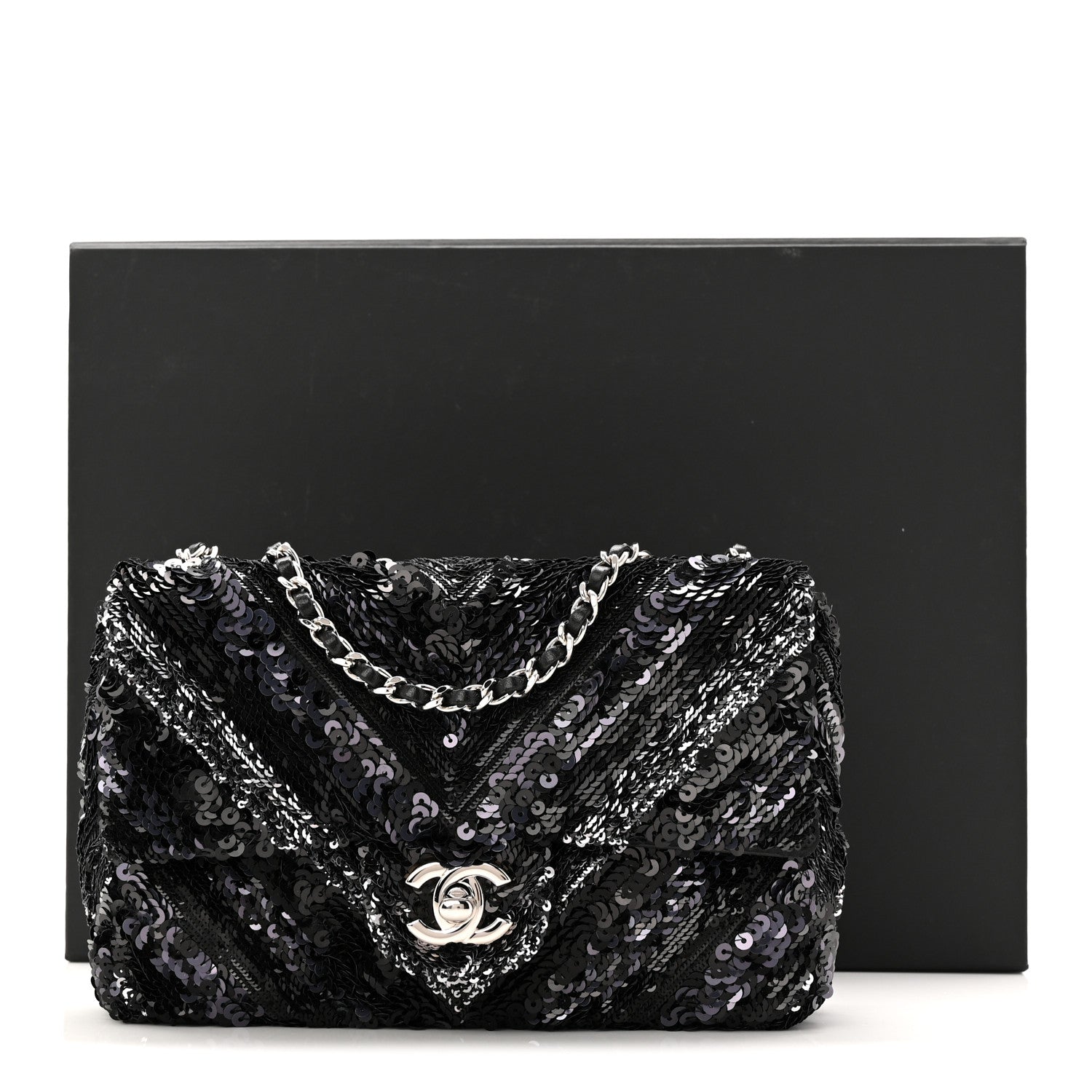 Chanel Sequins Chevron Mini Rectangular Flap Black 11 of 11