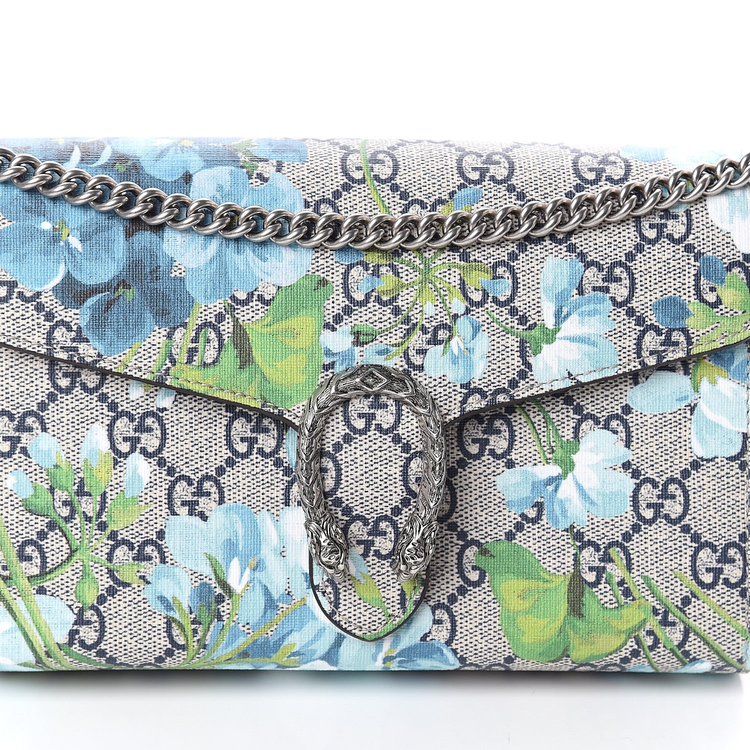 Gucci GG Supreme Monogram Blooms Mini Dionysus Chain Wallet Beige Blue Navy Vintage Blue 7 of 9