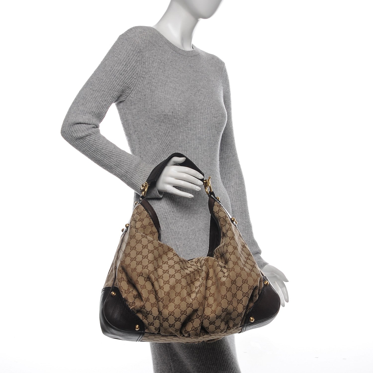 Gucci Monogram Large Jockey Hobo Dark Brown 2 of 7