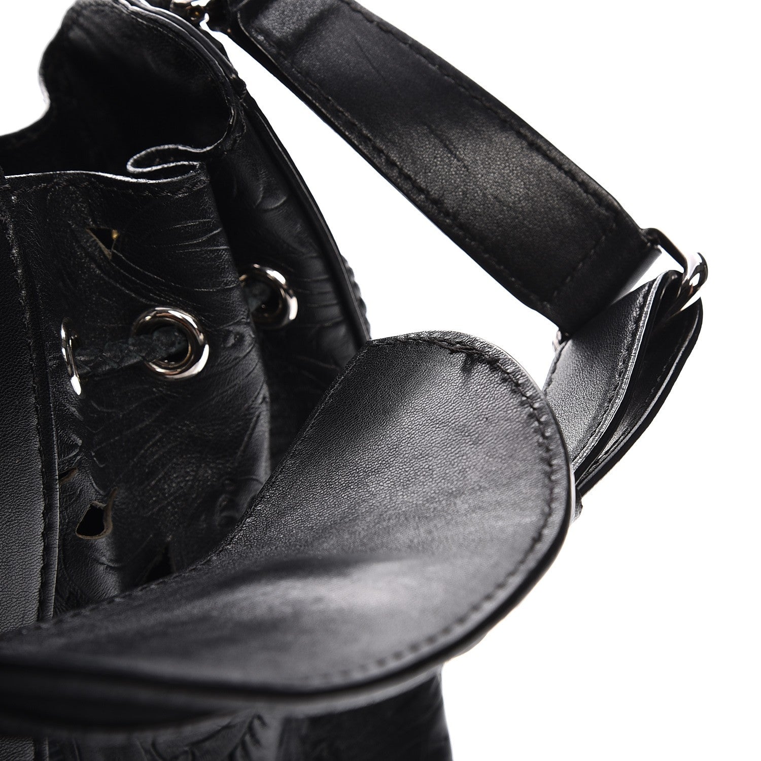 Versace Calfskin Laser Cut Drawstring Bag Black 8 of 9