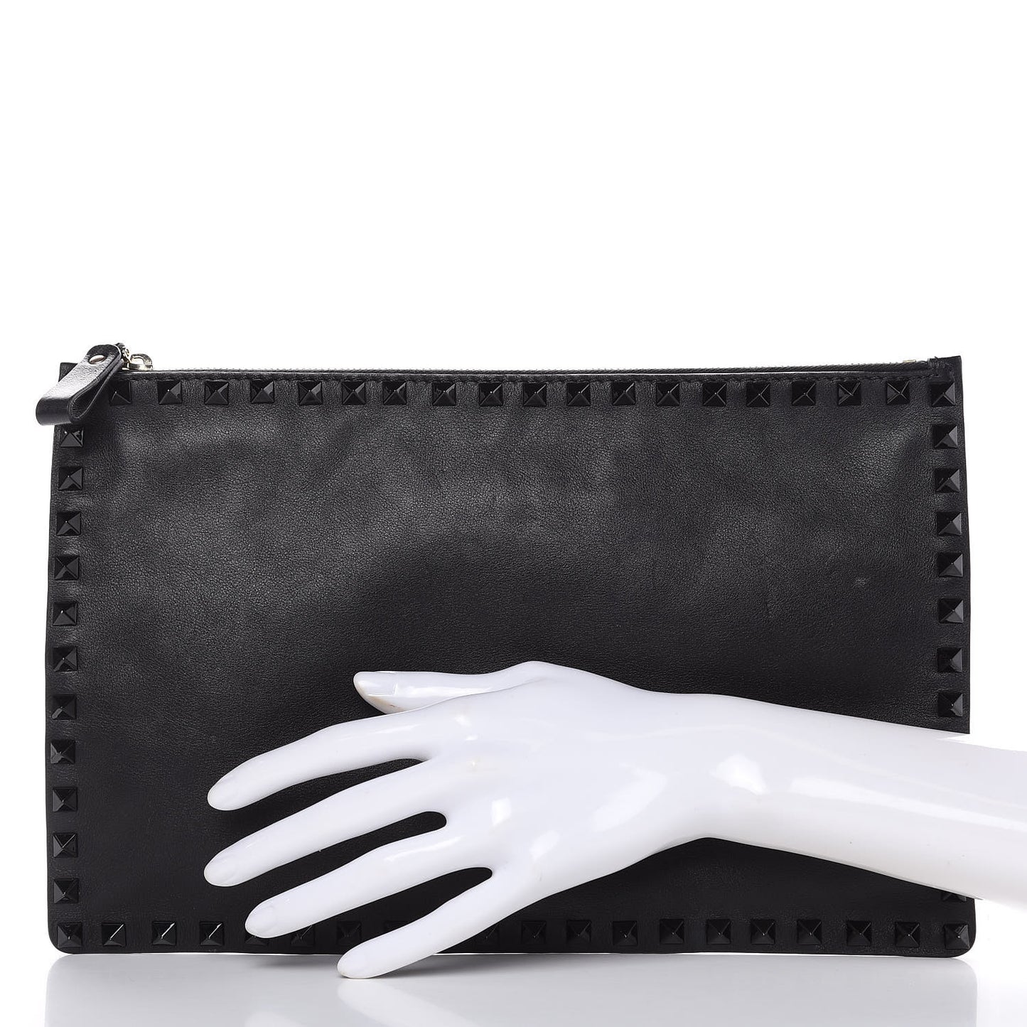 Vitello Large Rockstud Zip Pouch Black White