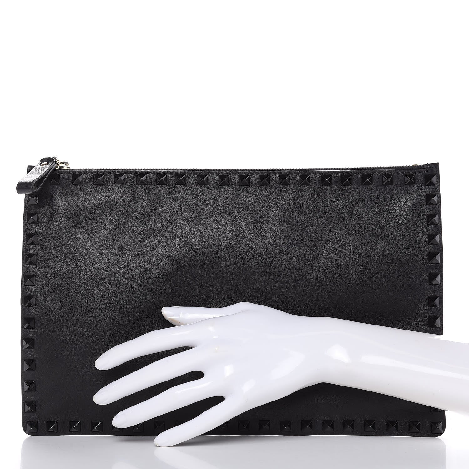 Valentino Garavani Vitello Large Rockstud Zip Pouch Black White 2 of 9