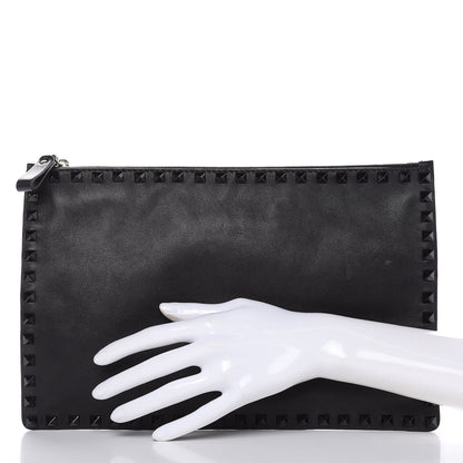 Valentino Garavani Vitello Large Rockstud Zip Pouch Black White 2 of 9