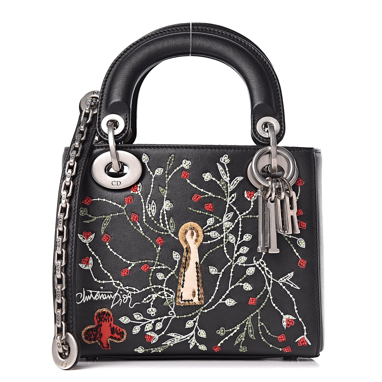 Christian Dior Smooth Calfskin Embroidered Mini Lady Dior Black Multicolor 1 of 11