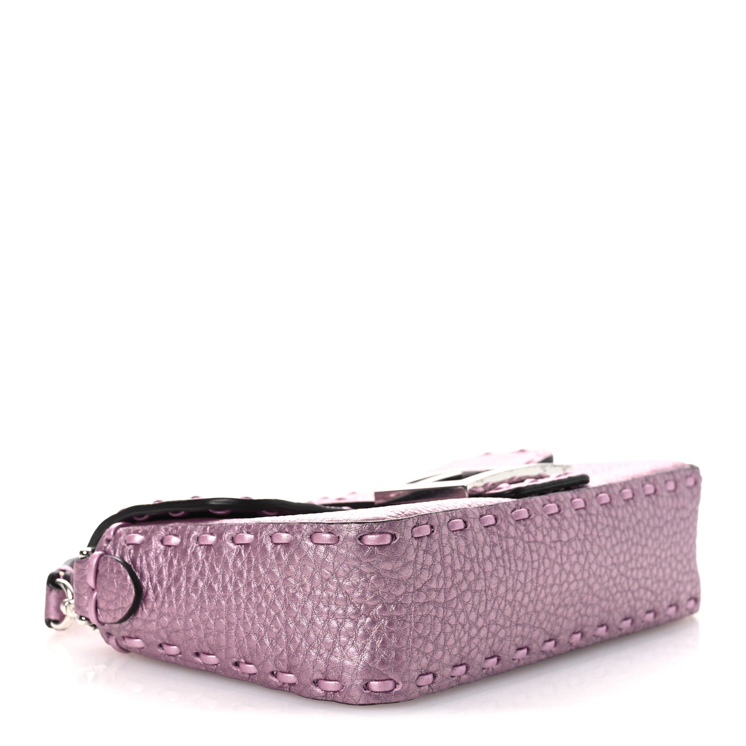 Fendi Metallic Cuoio Roma Sellerissima Nappa Sintetica Tape Stitch Mini Baguette Rosa Placca Argento 4 of 10