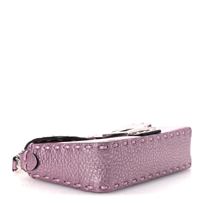 Fendi Metallic Cuoio Roma Sellerissima Nappa Sintetica Tape Stitch Mini Baguette Rosa Placca Argento 4 of 10