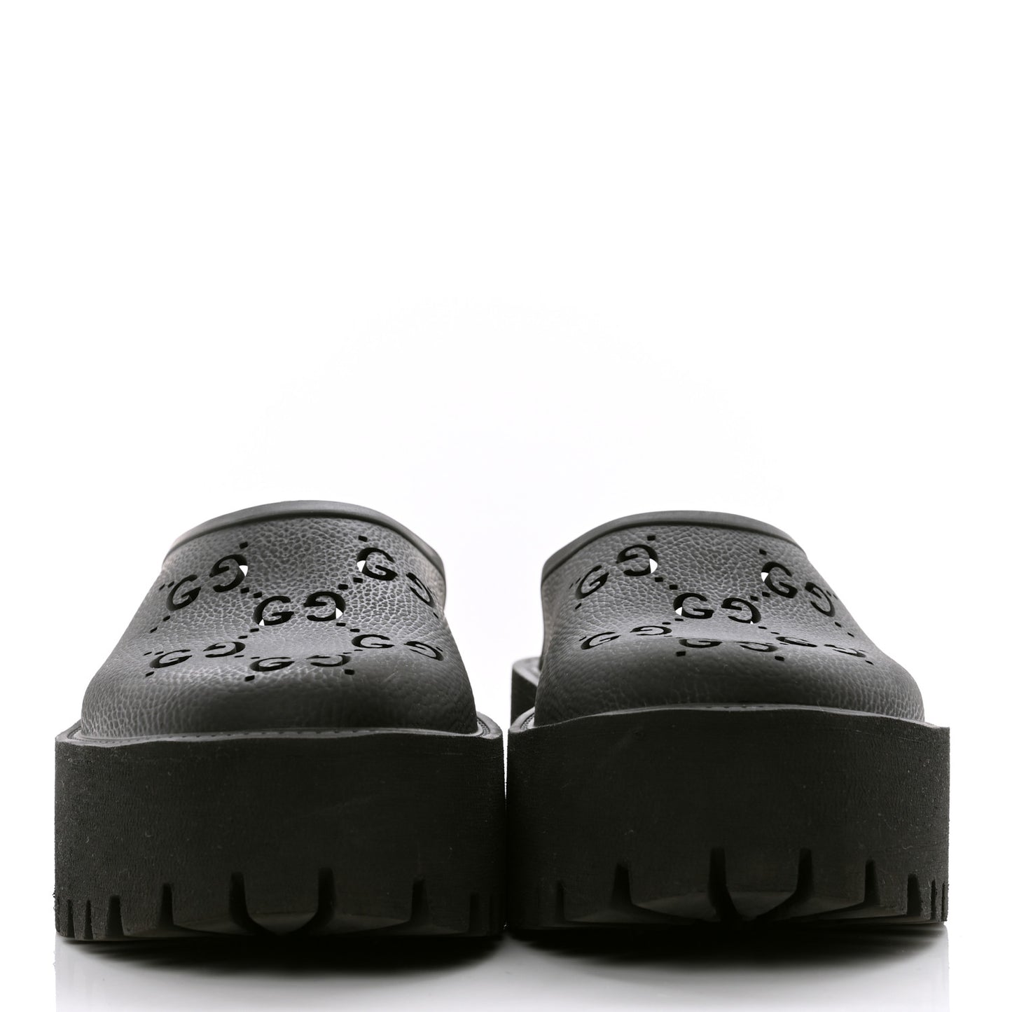 Rubber GG Monogram Perforated Elea Platform 55mm Lug Sole Sandals 38 Black