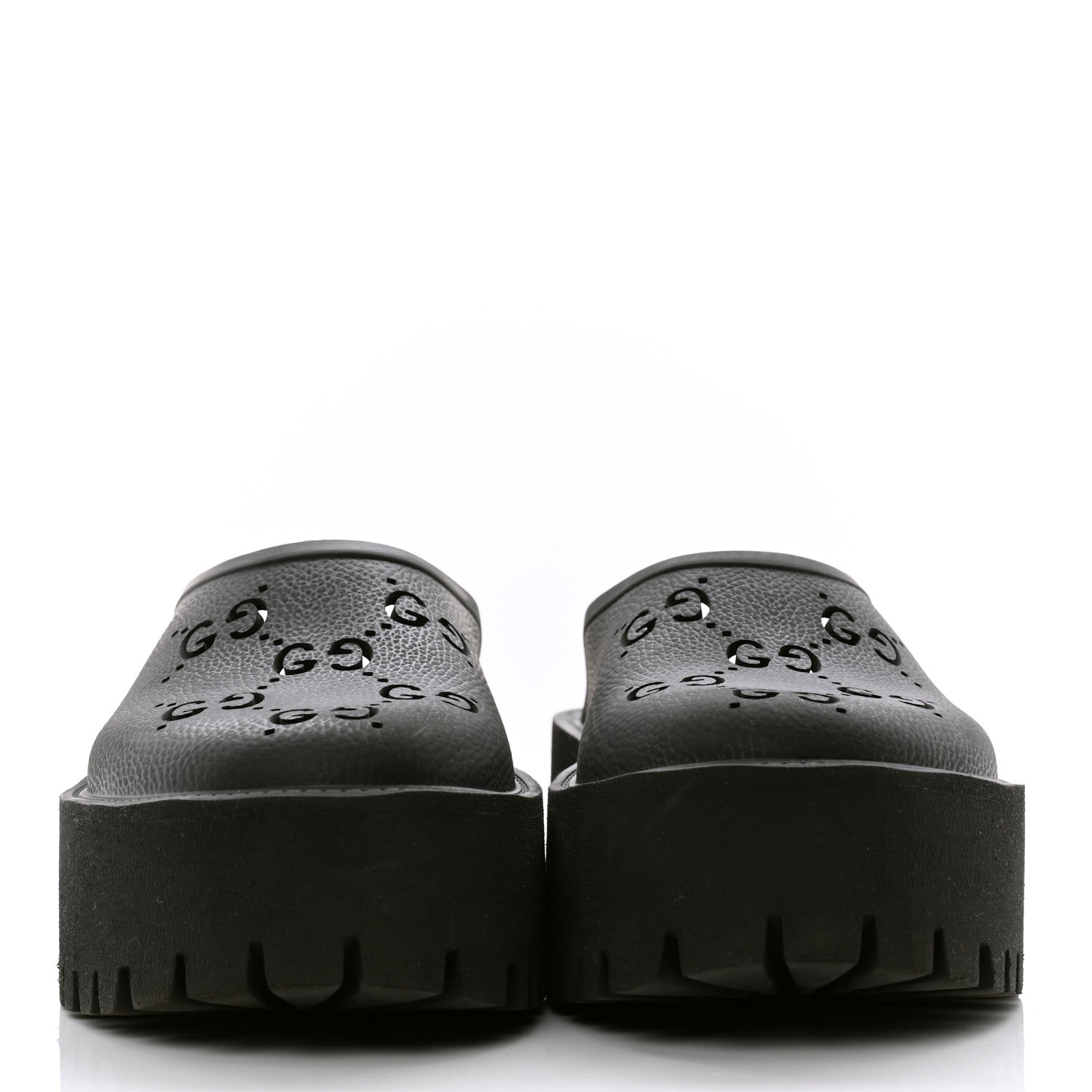 Gucci Rubber GG Monogram Perforated Elea Platform 55mm Lug Sole Sandals 38 Black 2 of 10