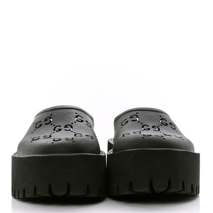 Gucci Rubber GG Monogram Perforated Elea Platform 55mm Lug Sole Sandals 38 Black 2 of 10