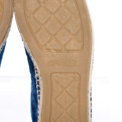 Chanel Velvet Grosgrain Quilted Camellia CC Espadrilles 38 Navy Black 7 of 12