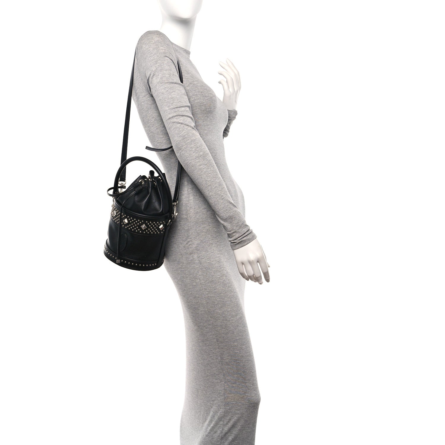Saint Laurent Smooth Calfskin Studded Small Bahia Drawstring Bucket Bag Black 2 of 10