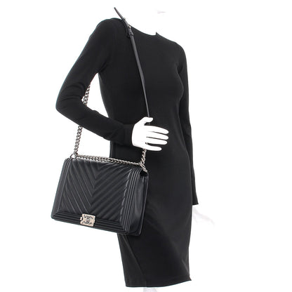 Chanel Calfskin Chevron Quilted Large Boy Flap Black 2 of 10