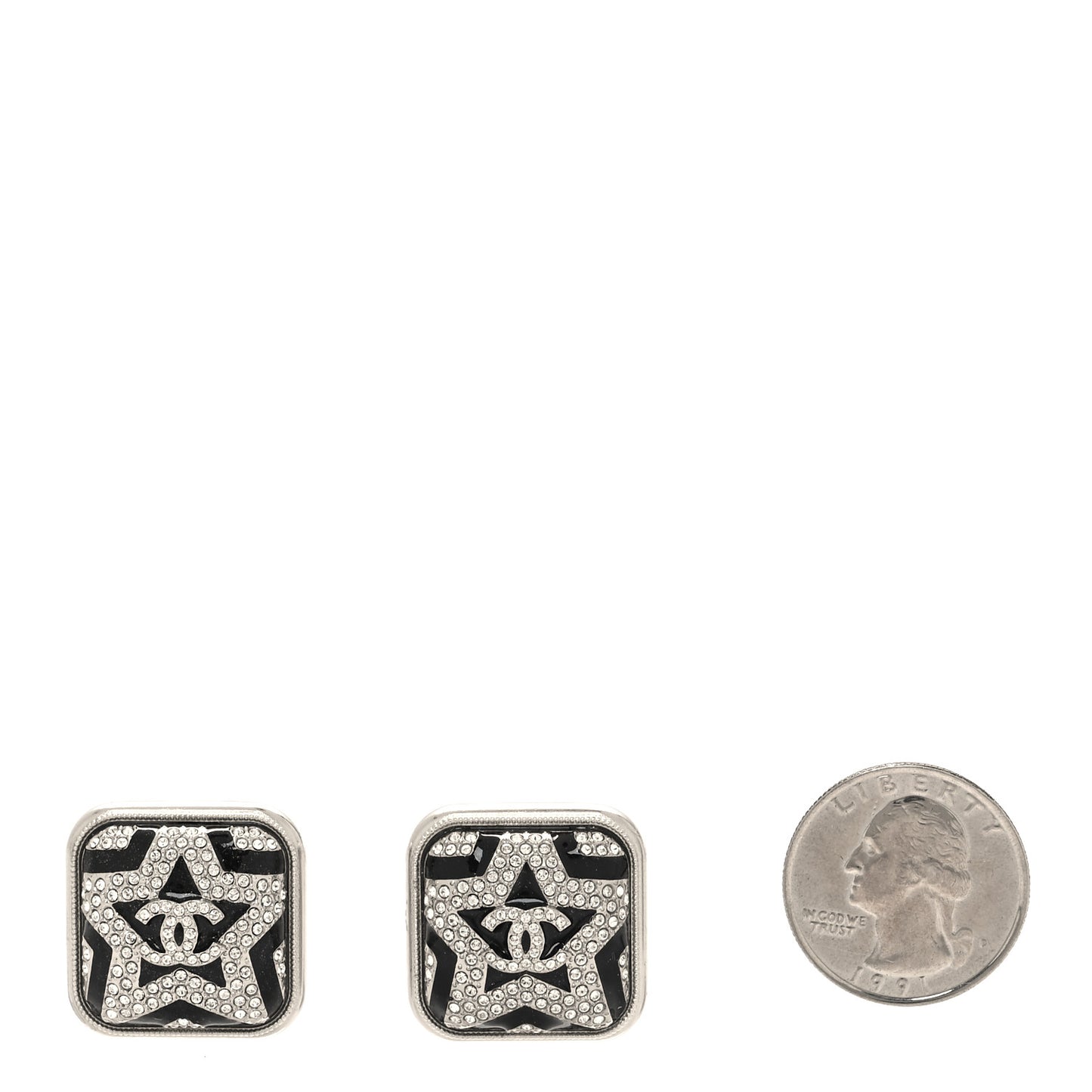Crystal Star Square CC Earrings Silver Black