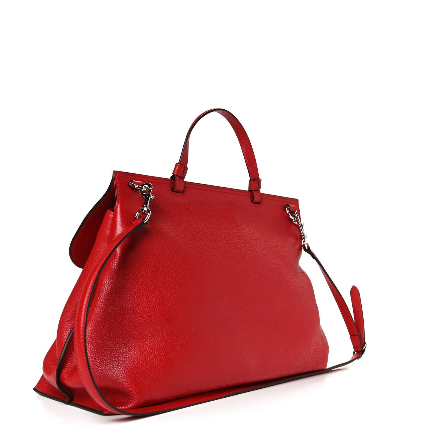 Pebbled Calfskin Large Bamboo Daily Top Handle Bag Red