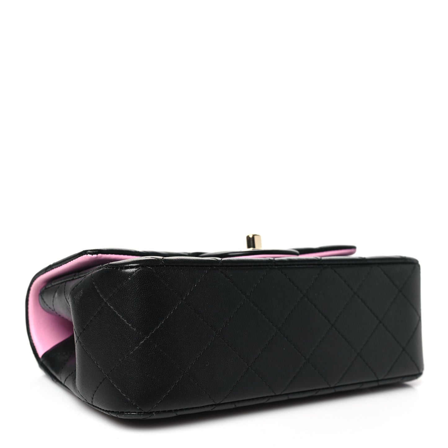 Lambskin Quilted Bi-Color Mini Top Handle Rectangular Flap Black Lilac