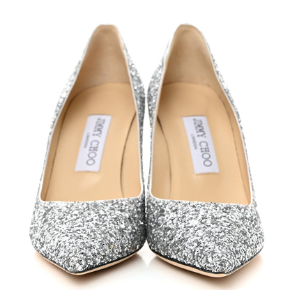 Jimmy Choo Coarse Glitter Fabric Agnes 85 Pumps 37.5 Silver 2 of 7