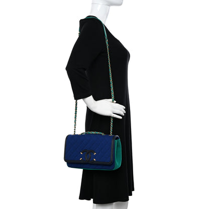 Chanel Jersey Quilted Small CC Filigree Flap Blue Green 2 of 10