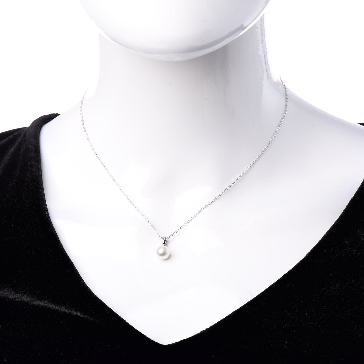18K White Gold Akoya Pearl 7.5mm Pendant Necklace