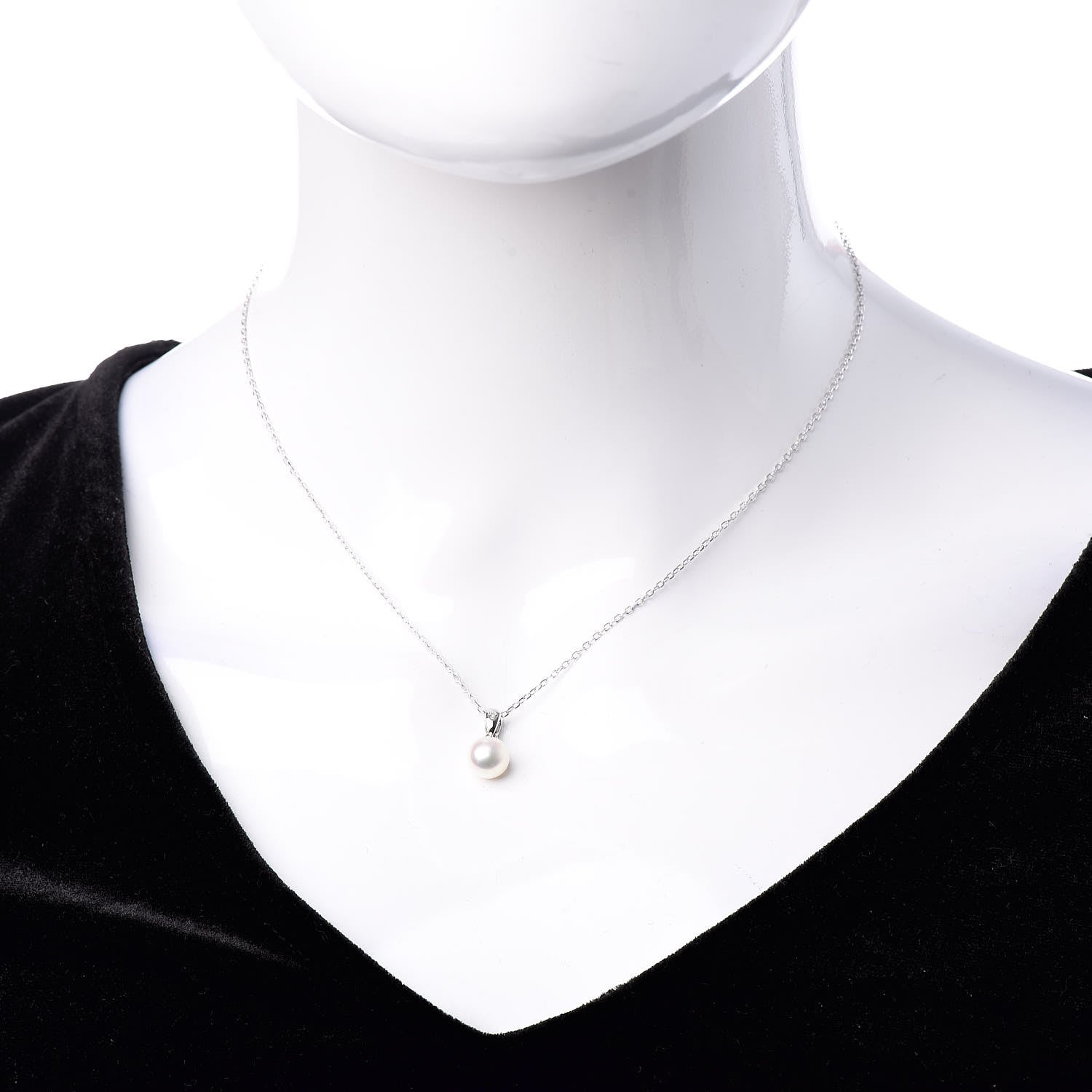 Mikimoto 18K White Gold Akoya Pearl 7.5mm Pendant Necklace 2 of 6