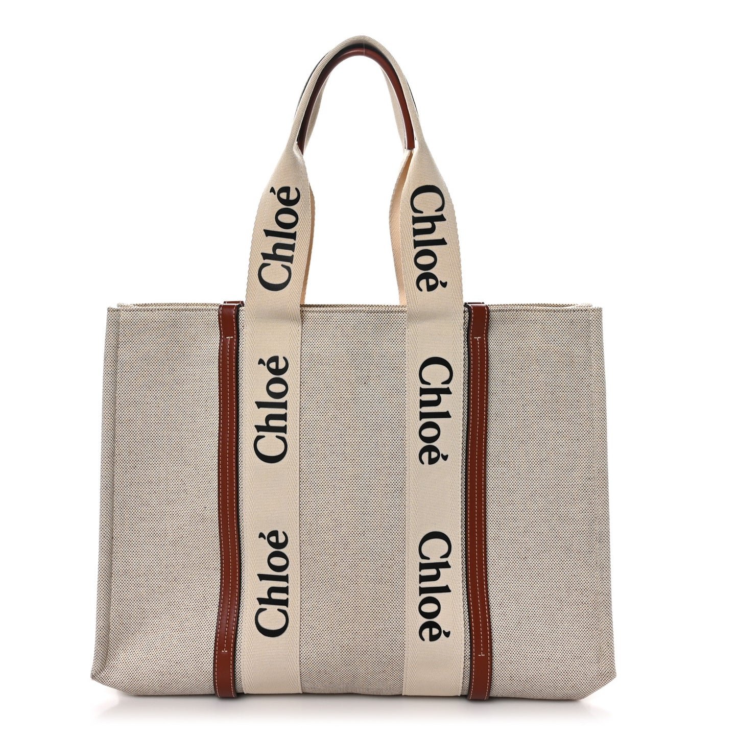 Cotton Calfskin Large Woody Ribbon Tote White Brown