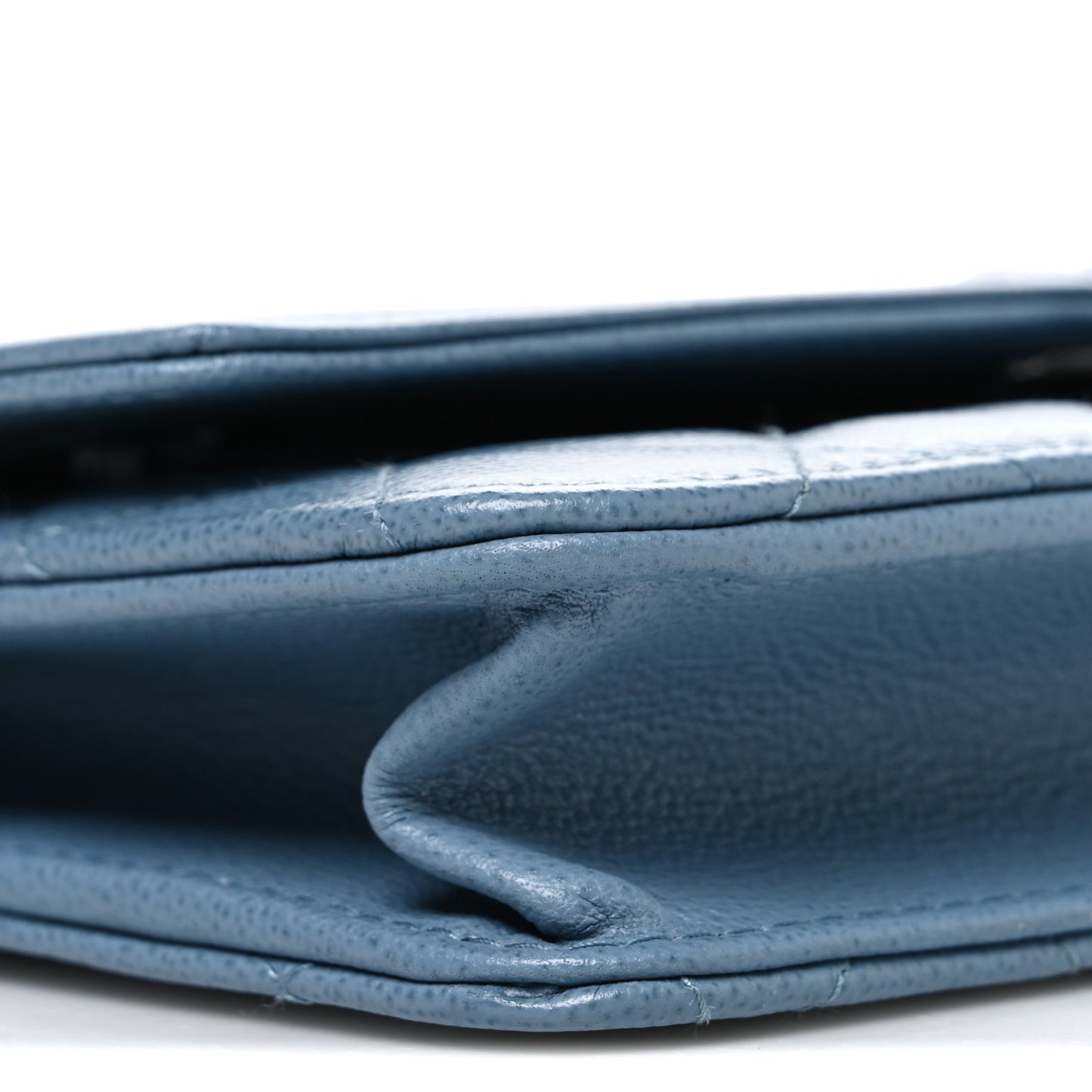 Grained Calfskin Quilted CC Box Wallet On Chain WOC Blue