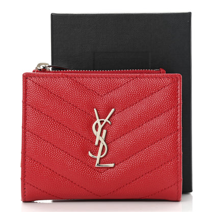 Saint Laurent Grain De Poudre Matelasse Chevron Monogram Zipped Card Case Bandana Red 8 of 8