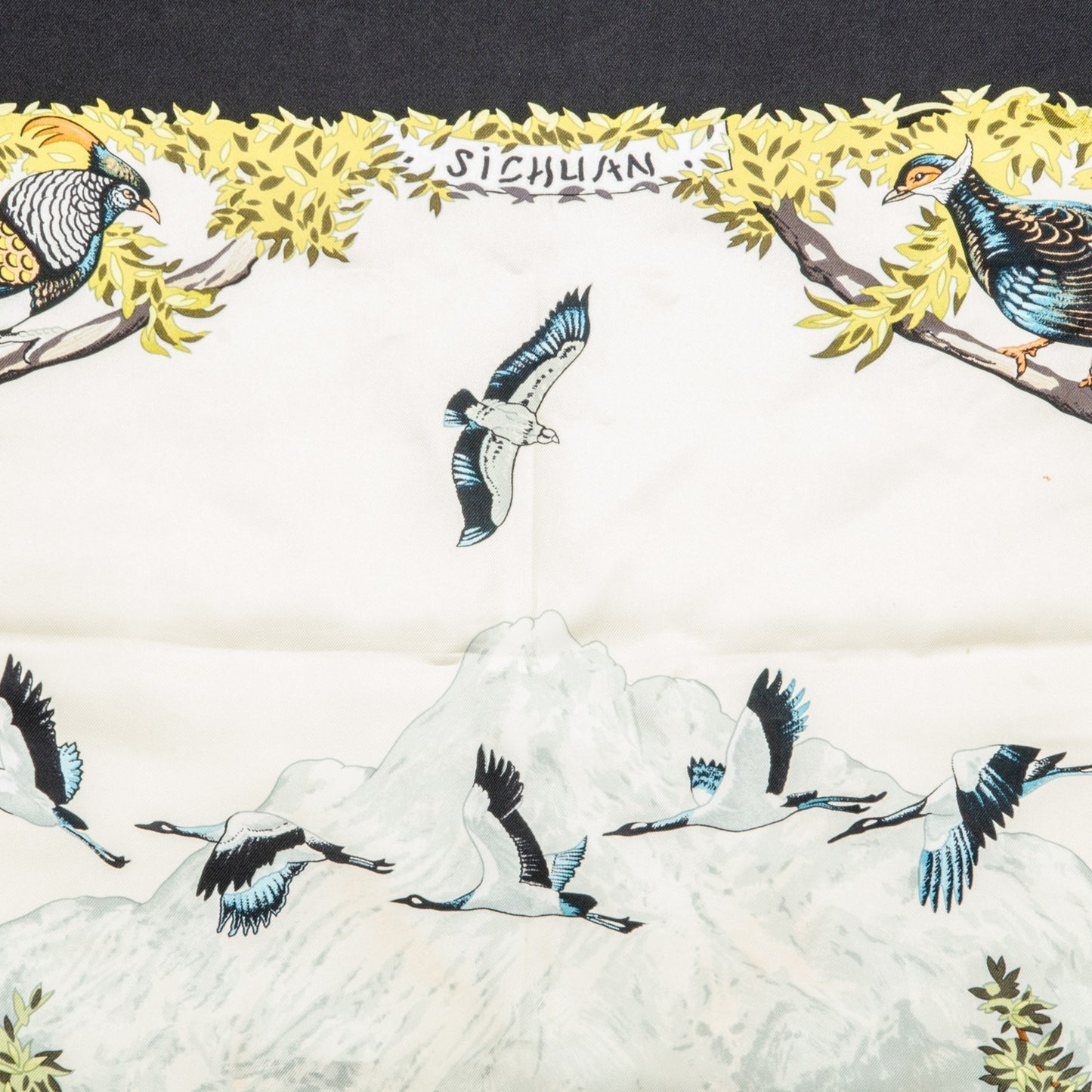 Silk Sichuan Scarf 90 Noir Bronze Beige Clair