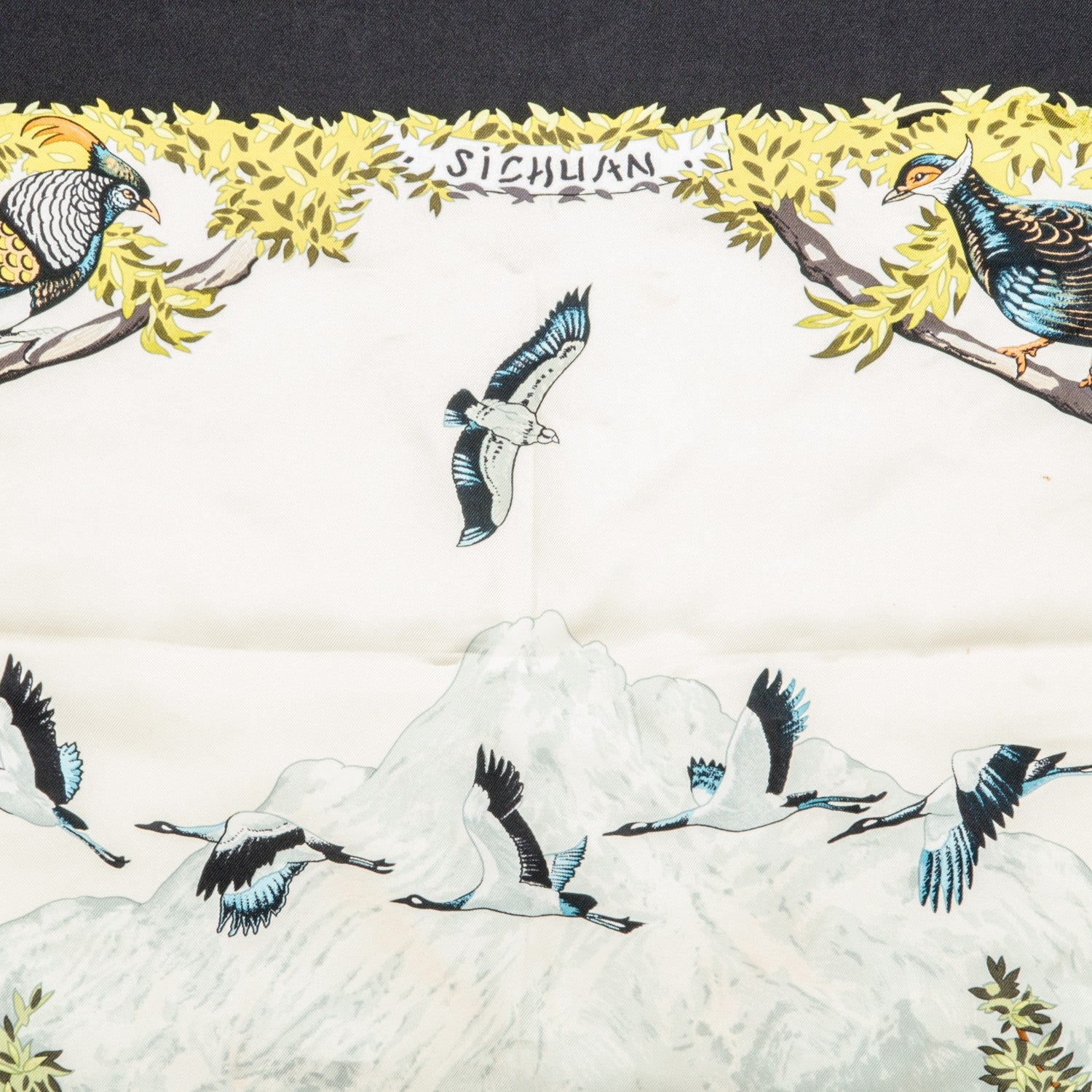 Hermes Silk Sichuan Scarf 90 Noir Bronze Beige Clair 4 of 9