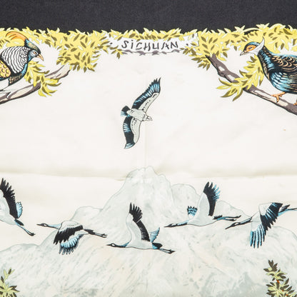 Hermes Silk Sichuan Scarf 90 Noir Bronze Beige Clair 4 of 9