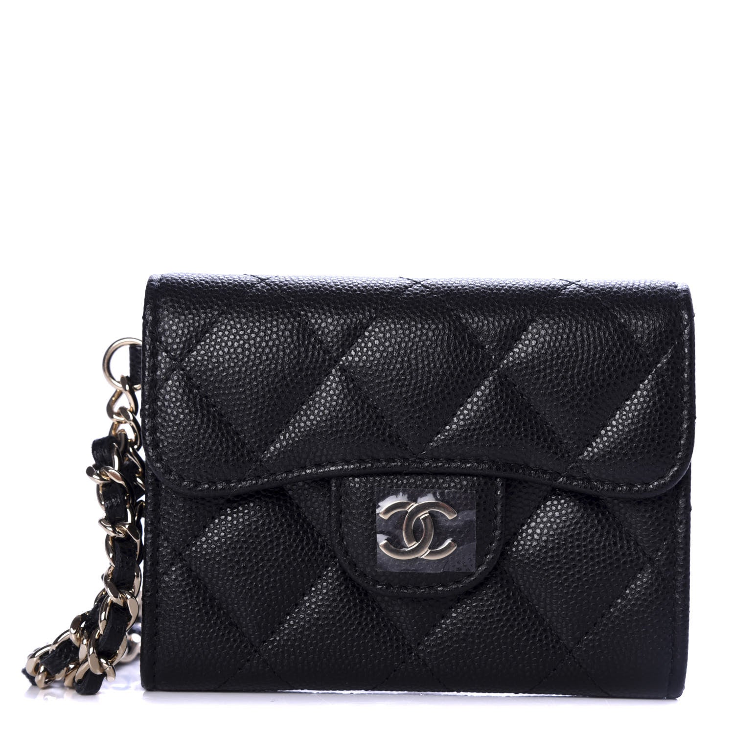 Chanel Caviar Quilted Flap Card Holder Chain Wristlet Black 1 of 9