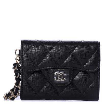 Chanel Caviar Quilted Flap Card Holder Chain Wristlet Black 1 of 9