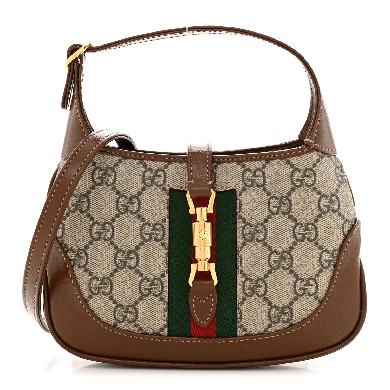 Gucci GG Supreme Monogram Azalea Calfskin Web Mini Jackie 1961 Hobo Beige Ebony Brown Sugar 1 of 10