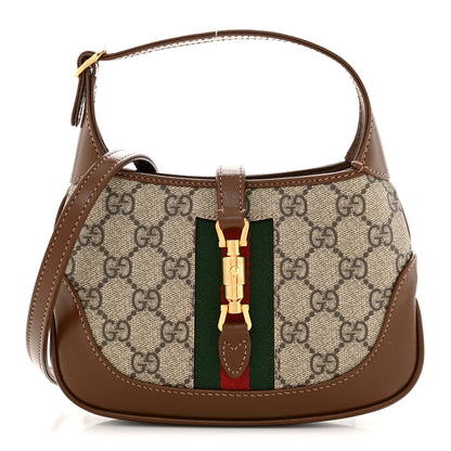 Gucci GG Supreme Monogram Azalea Calfskin Web Mini Jackie 1961 Hobo Beige Ebony Brown Sugar 1 of 10