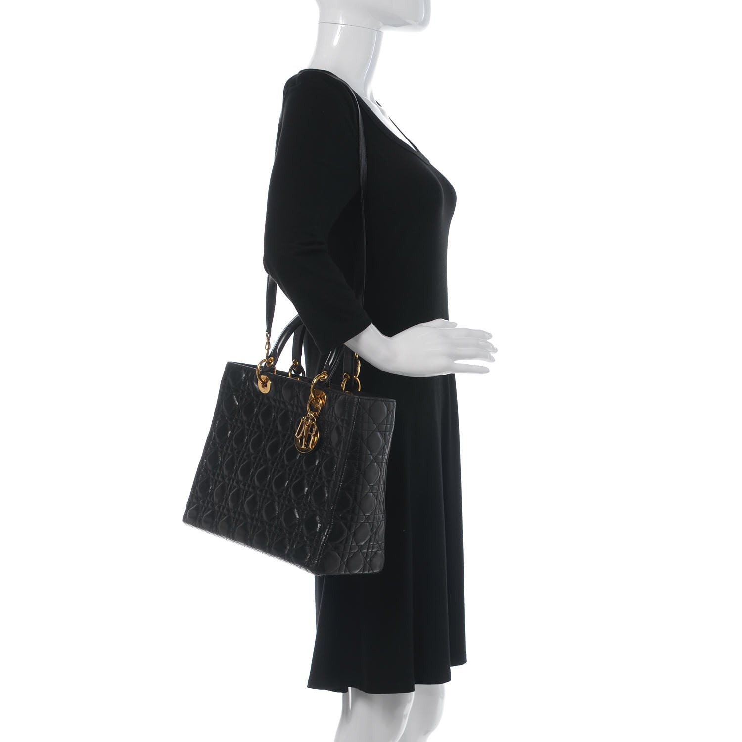 Christian Dior Lambskin Cannage Large Lady Dior Black 2 of 9