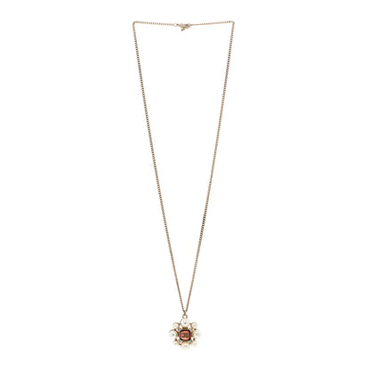 Chanel Gripoix Pearl Crystal CC Pendant Necklace Red Gold 3 of 6