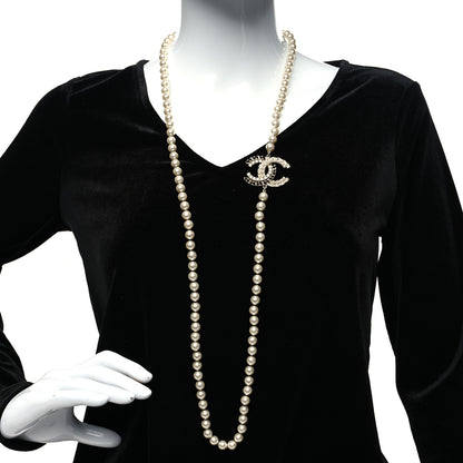 Chanel Pearl Crystal Lambskin CC Long Necklace Gold Black 2 of 5