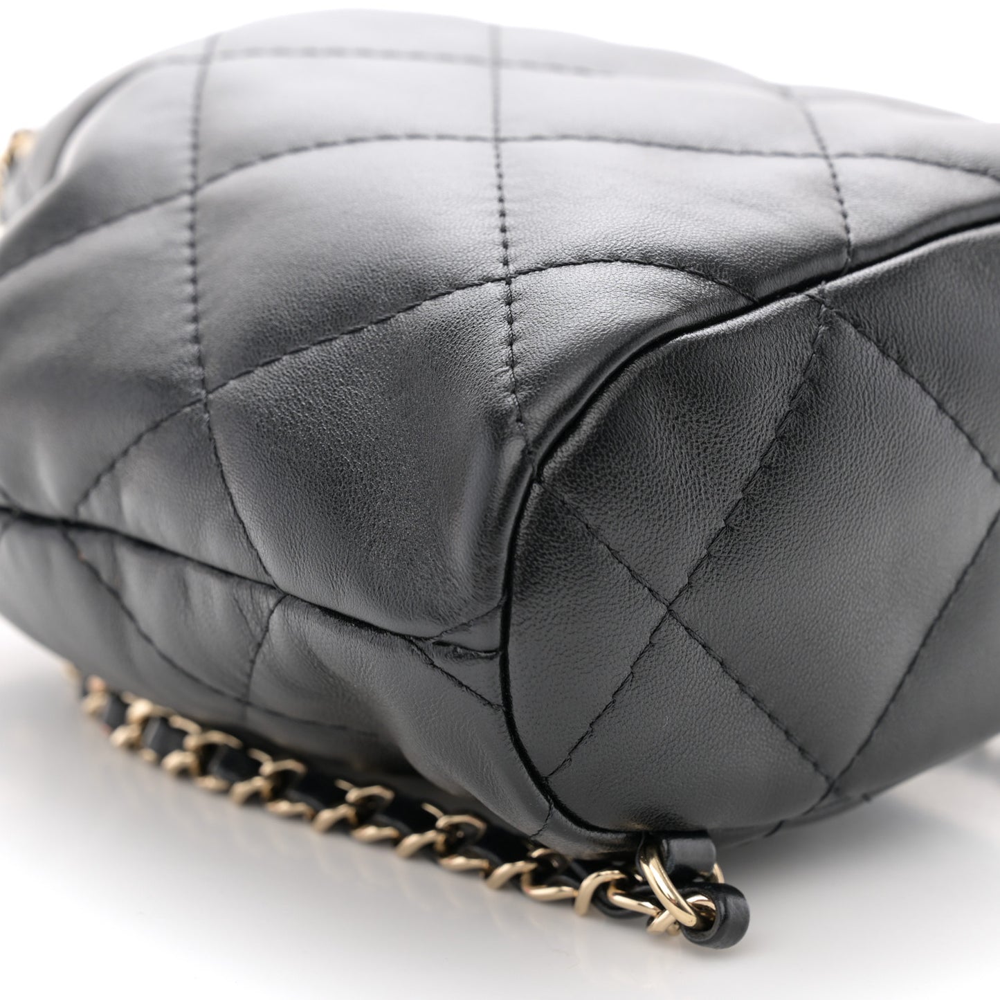 Shiny Lambskin Quilted Drawstring Backpack Black