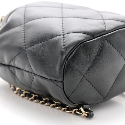 Chanel Shiny Lambskin Quilted Drawstring Backpack Black 9 of 13