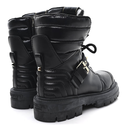 Valentino Garavani Calfskin Nylon Quilted Waterproof Rockstud Combat Boots 36.5 Black 5 of 9