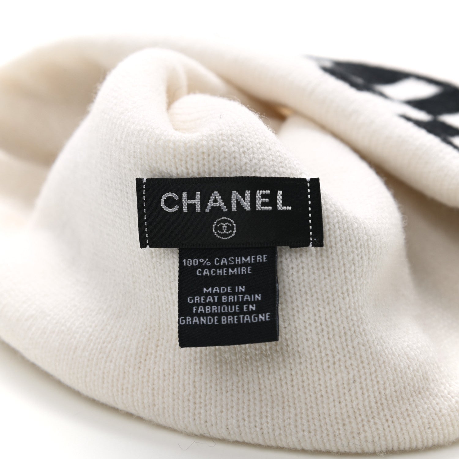 Chanel Cashmere Logo Beanie Hat White Black 4 of 4