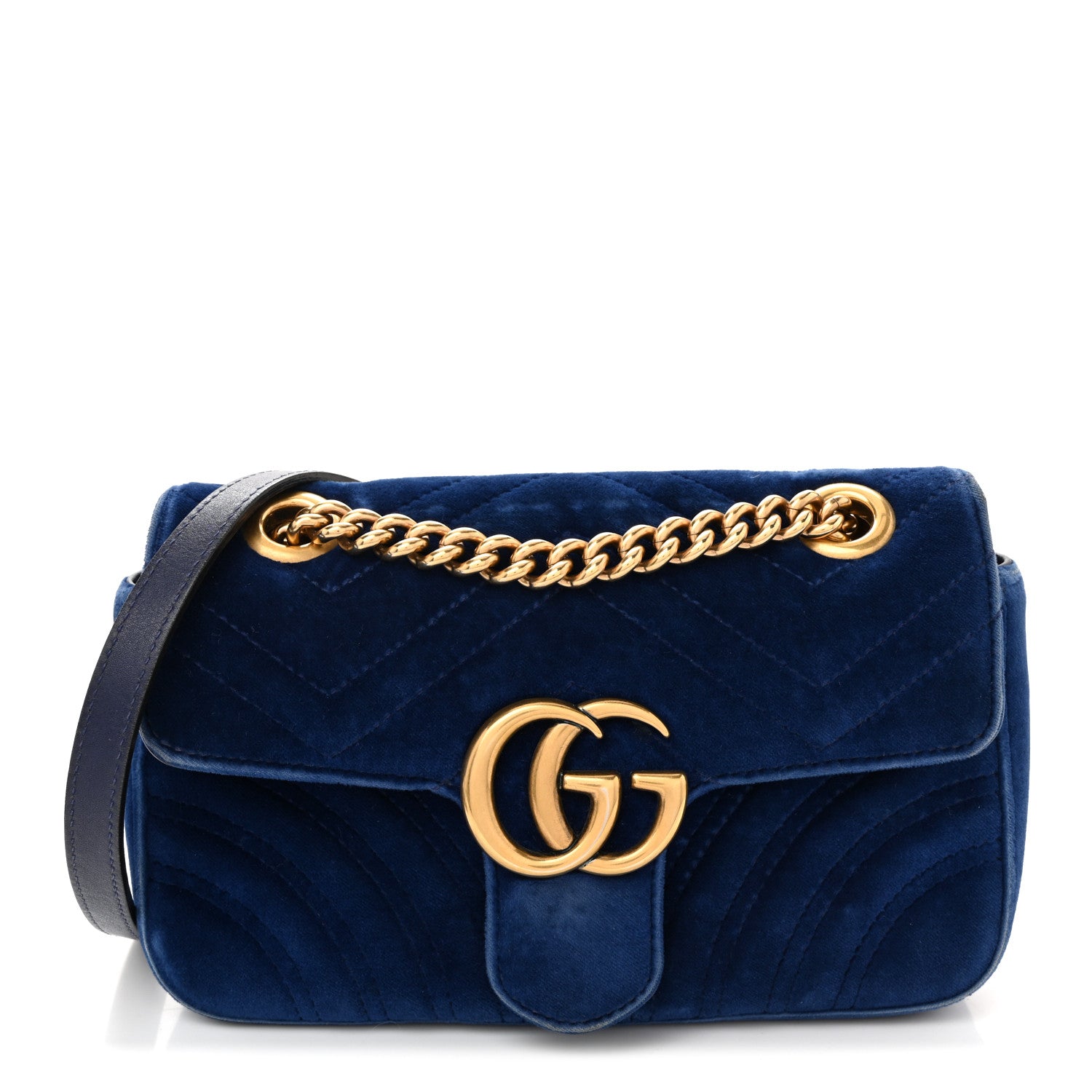 Gucci Velvet Matelasse Mini GG Marmont Shoulder Bag Cobalt Blue 1 of 14