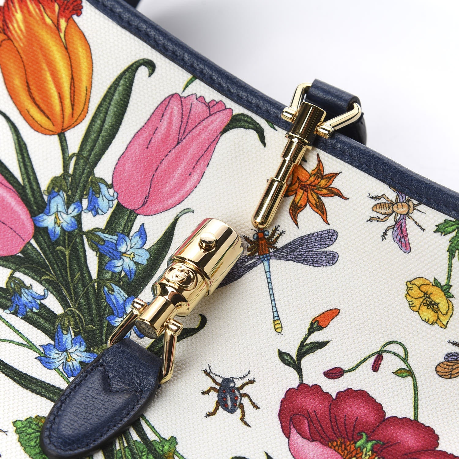 Gucci Canvas Flora Medium Jackie Hobo Blue Agata 9 of 12
