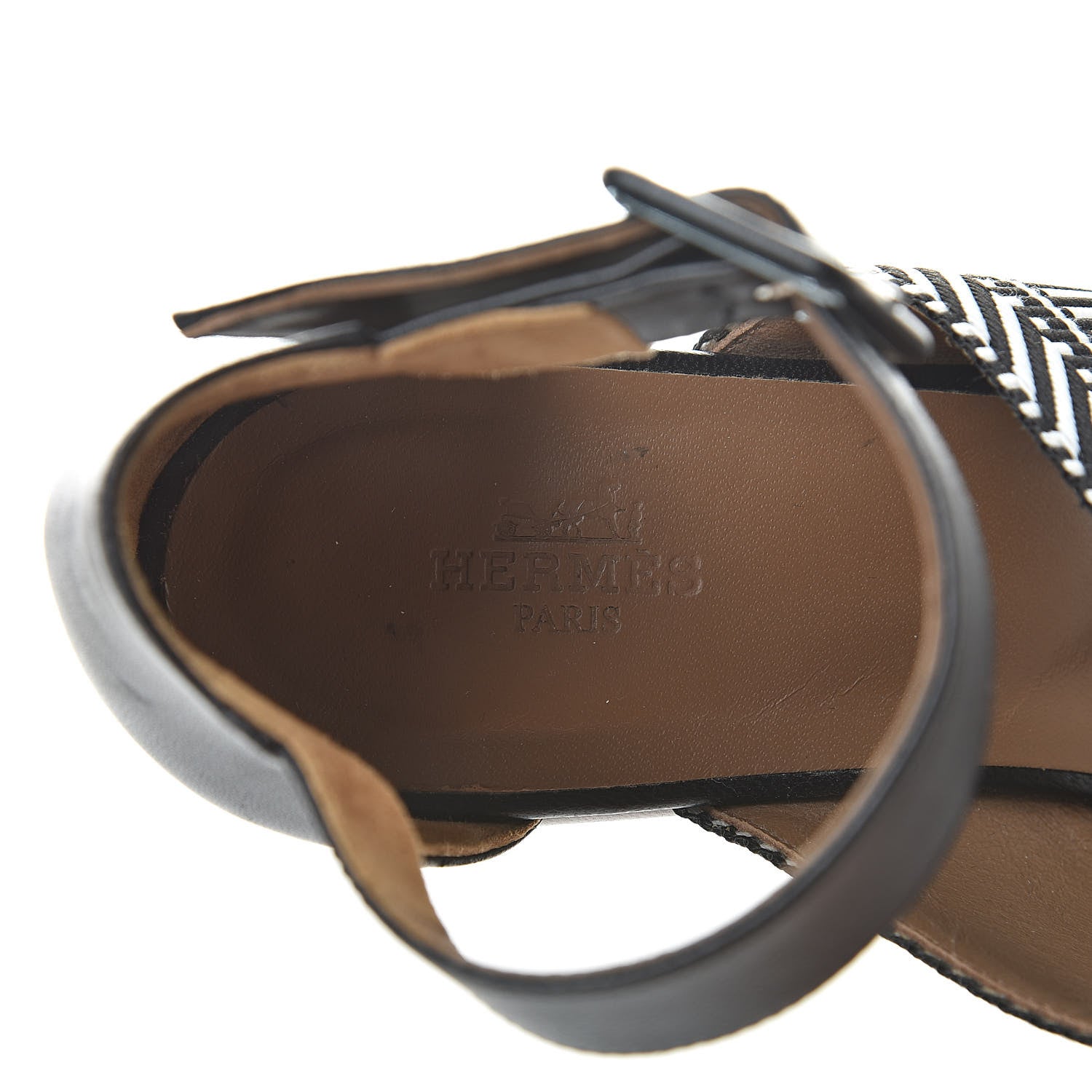 Hermes Toile Swift Roma Espadrille Wedge Sandals 37.5 Black White 7 of 8